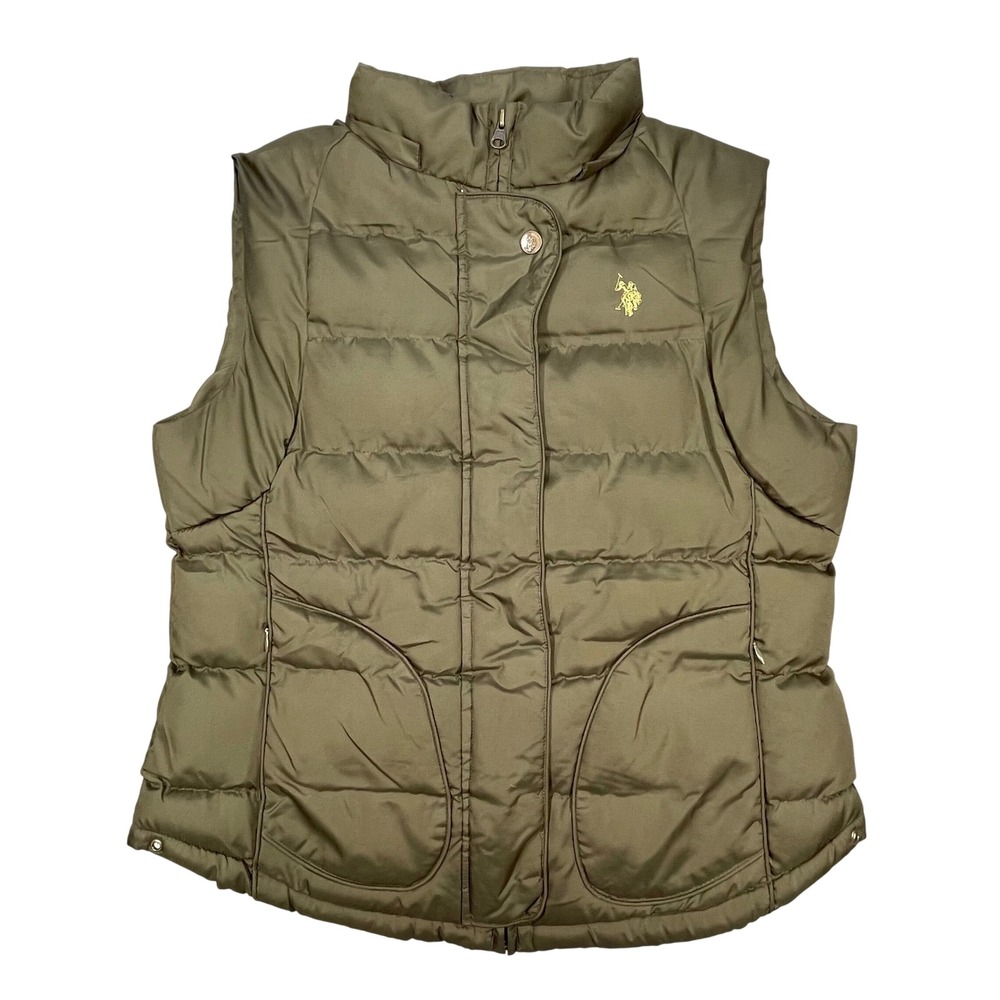 US Polo Assn Olive Green Quilted Puffer Vest Women Large